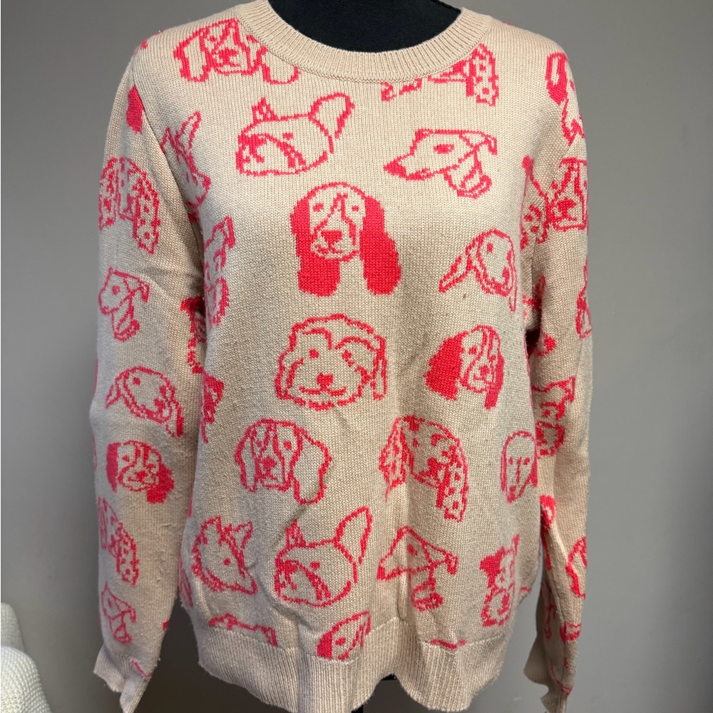 Boden Beige and Pink Dog Pattern Sweater